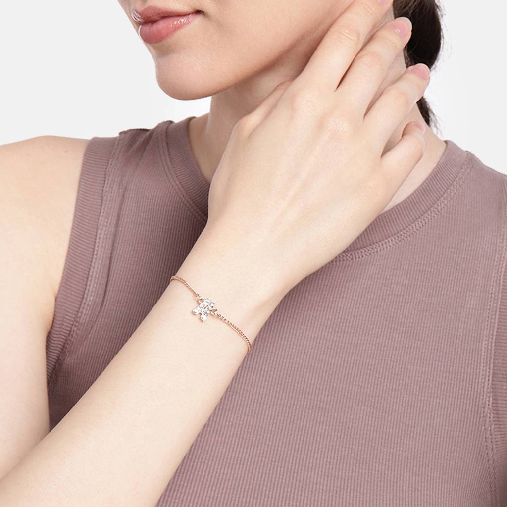 Estele Rosegold Plated Captivating Medium 'A' Letter Bracelet With Crystals For Women : 102178-RG-ABR