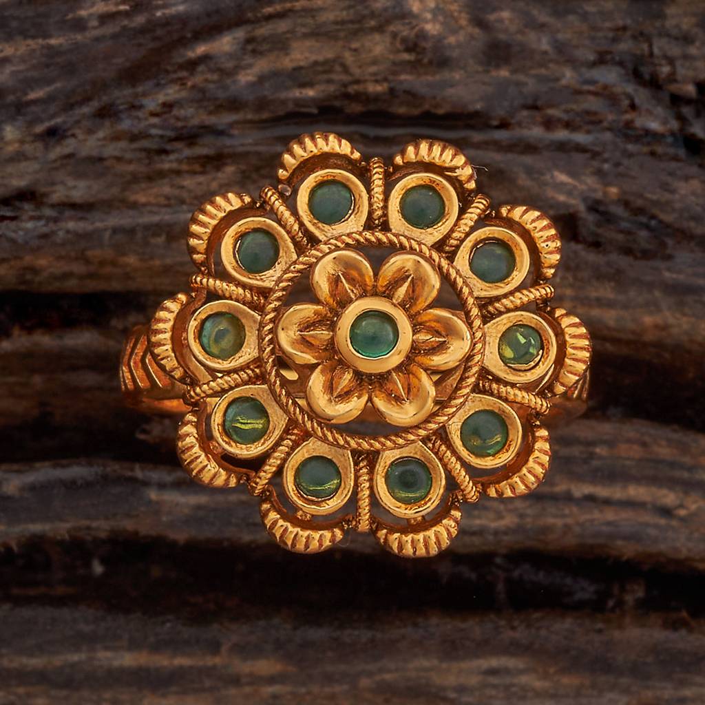 Kushal'S Fashion Jewellery Ruby-Green Gold-Plated Antique Finger Ring-178641 : 427716
