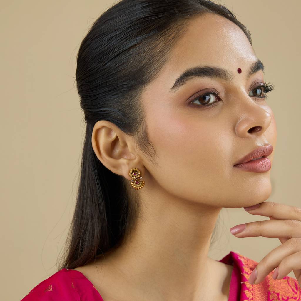 Kushal'S Fashion Jewellery Ruby Gold-Plated Ethnic Antique Earring Drop Earrings-182339 : 435525