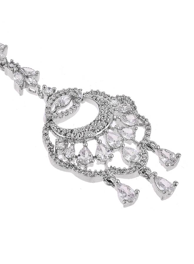 Cz Elegance Silver Plated Zirconia Gems Maang Tika : 8905124476934