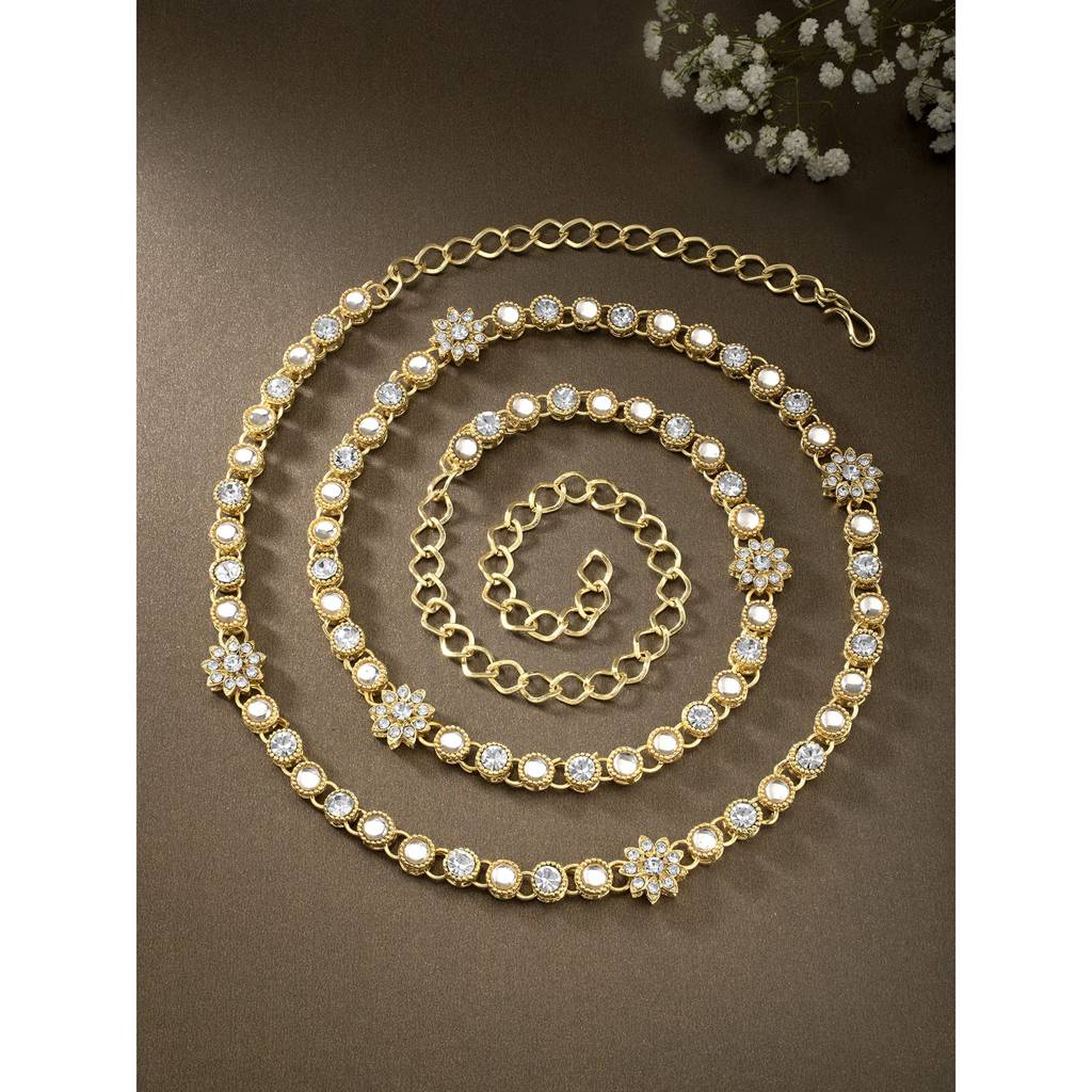 Traditional Jewellery Gold Plated Kundan Waist Belt Kamar Bandh Belly Chain For Women & Girls : PF37BCHB003W