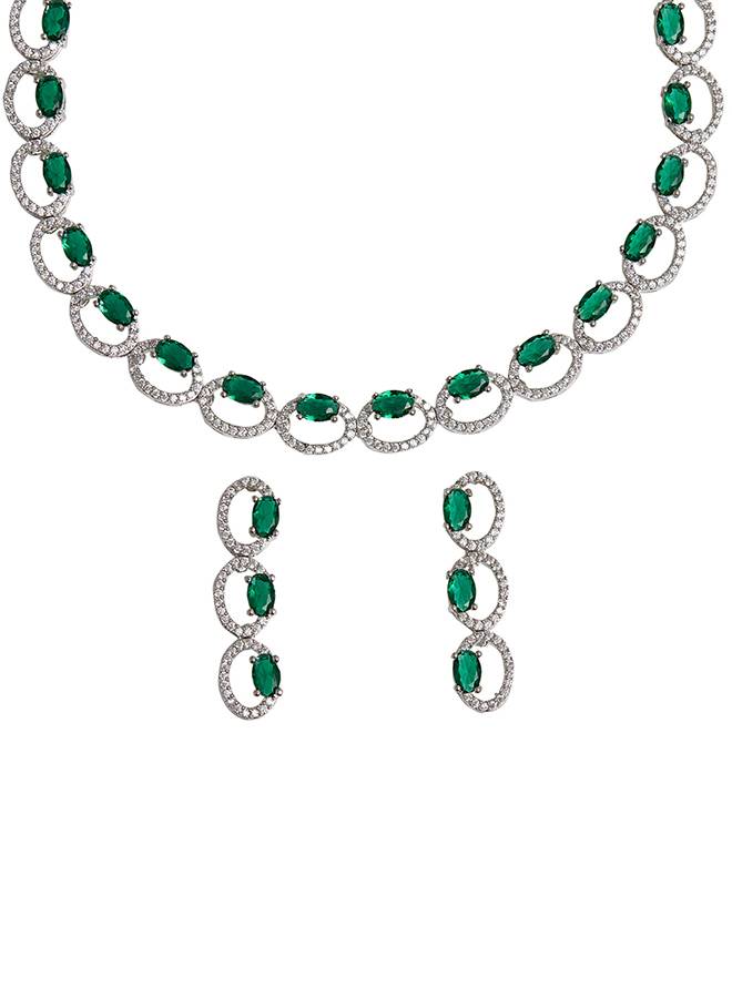 Elegance Collection Necklace With Green And Silver Gems : 8905124460247