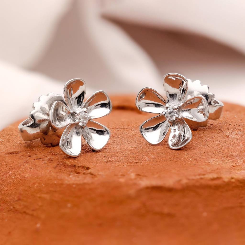 925 Silver Nature Flower Stud Earrings Â Dainty Floral Petal Jewelry Gift : SE_000624