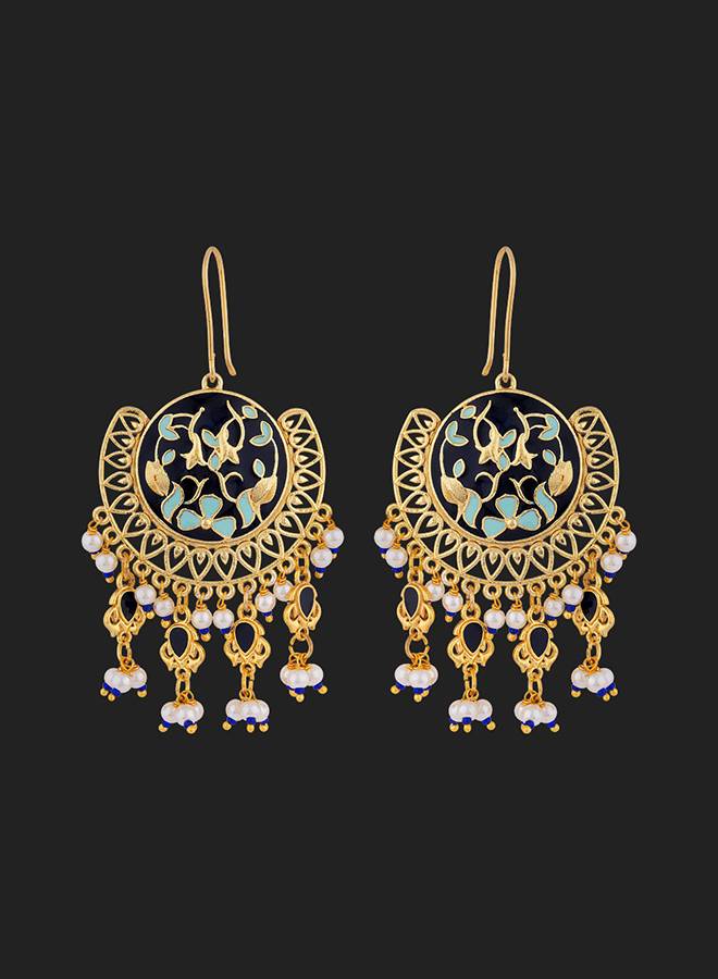 Tahira Royal Black Chand Bali Earrings : 8905124054910