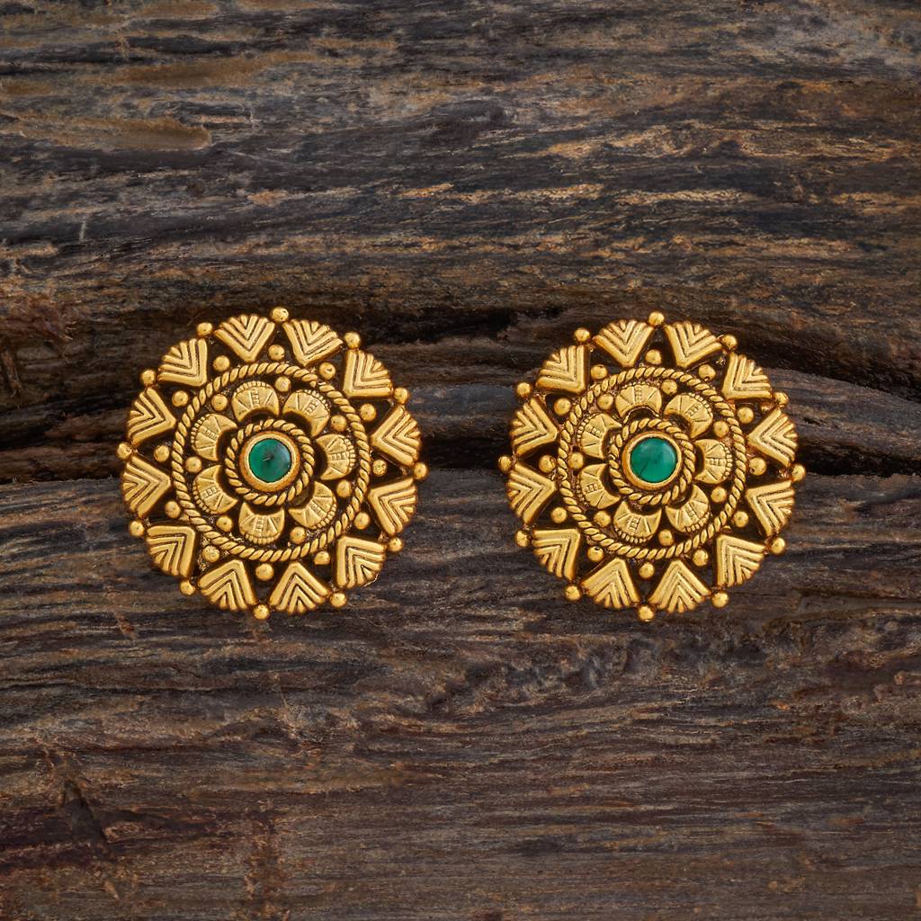 Kushal'S Fashion Jewellery Oxidised Gold-Plated Ethnic 92.5 Pure Silver Temple Studs-177449 : 425381