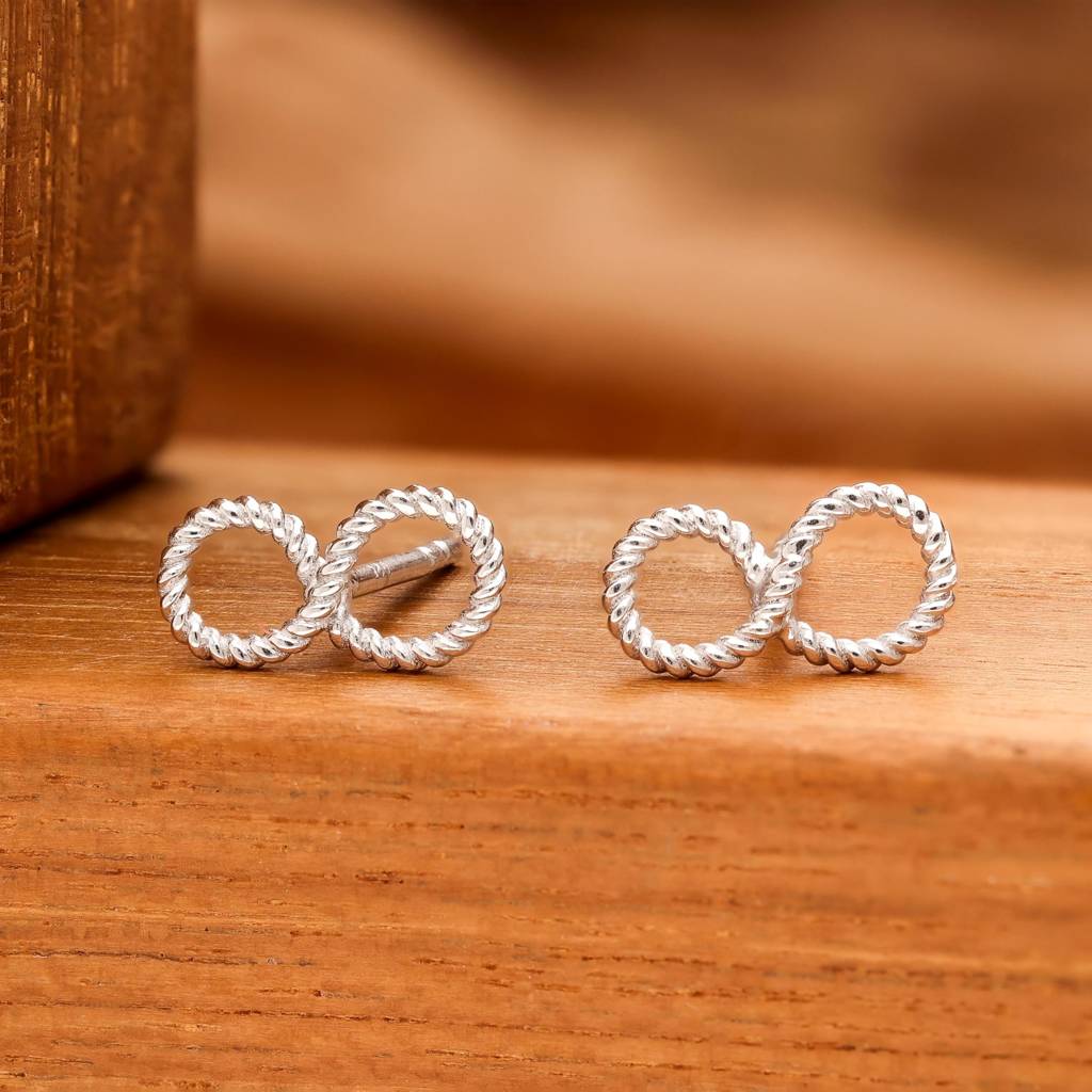 925 Silver & Gold Finish Twisted Rope Infinity Stud Earrings : SE_000875