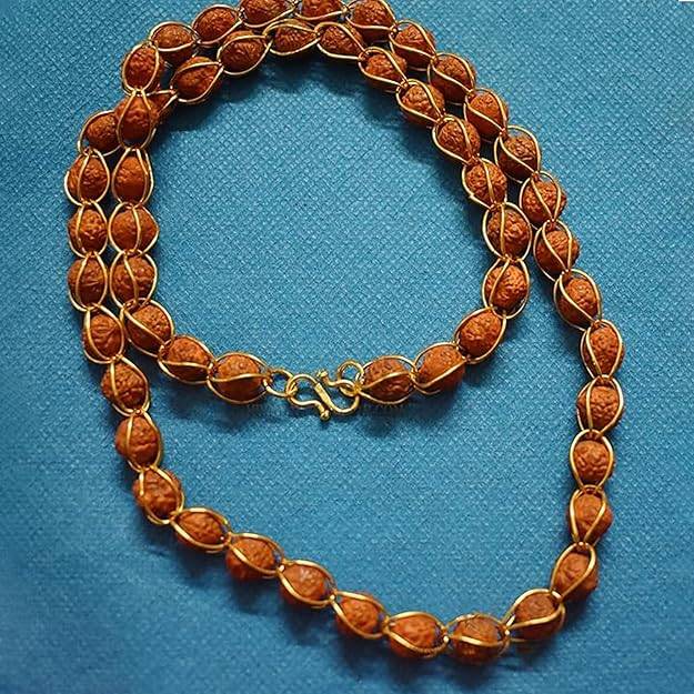 Elegant Gold Tone Rudraksha Mala Necklace Perfect For Devotional & Festive Wear For Men : OSAK015-IGBRNCHAIN