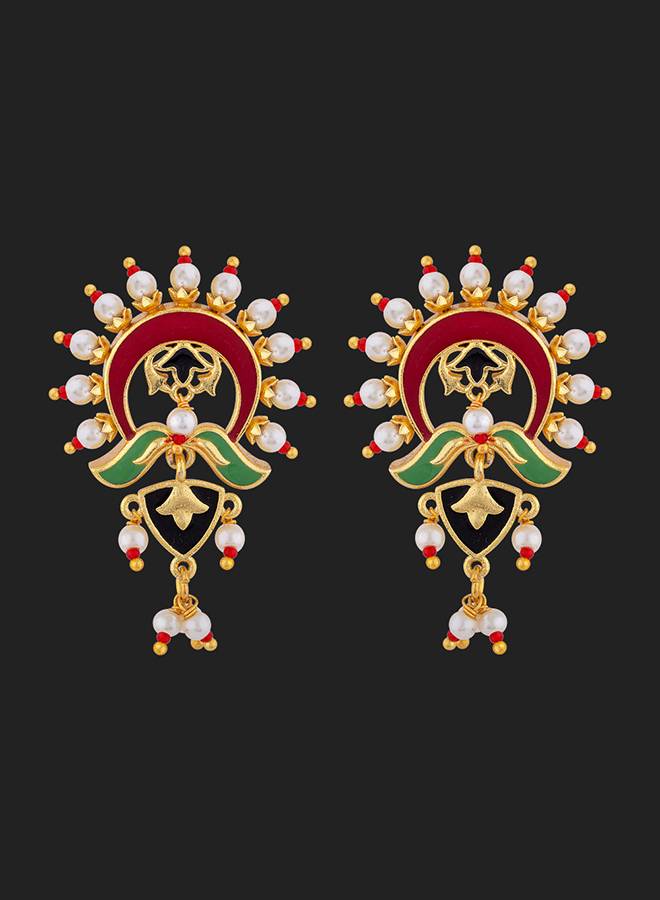 Tahira Glorious Red Mini Crown Earrings : 8905124055436