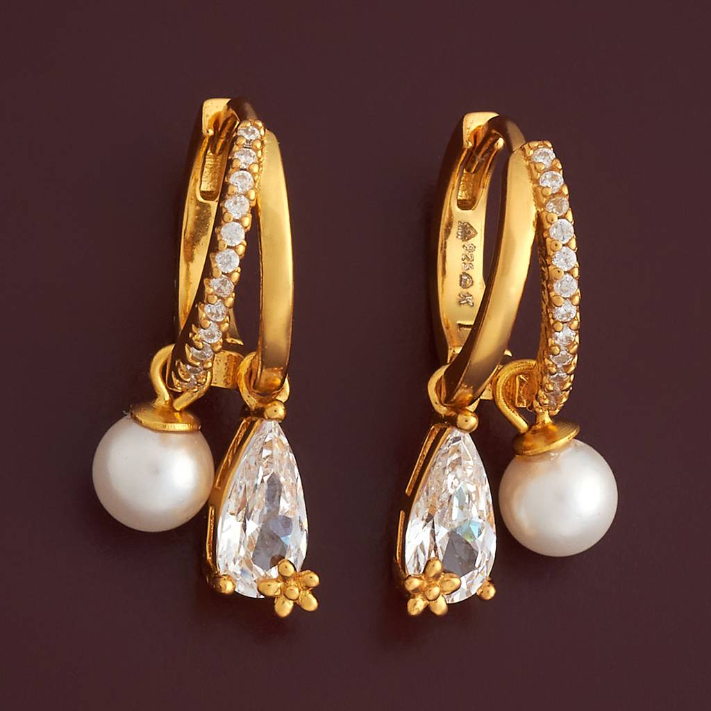 Kushal'S Fashion Jewellery Pearl Plated Synthetic & Zircon 92.5 Sterling Silver Hoops & Huggies-183081 : 437153