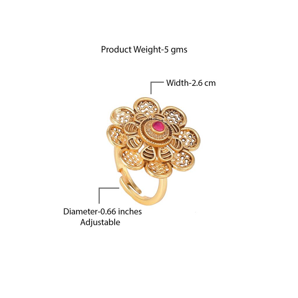 Estele Gold Plated Blossom Matte Finish Finger Ring With Ruby Crystals For Women : AD-149-IGRBRING