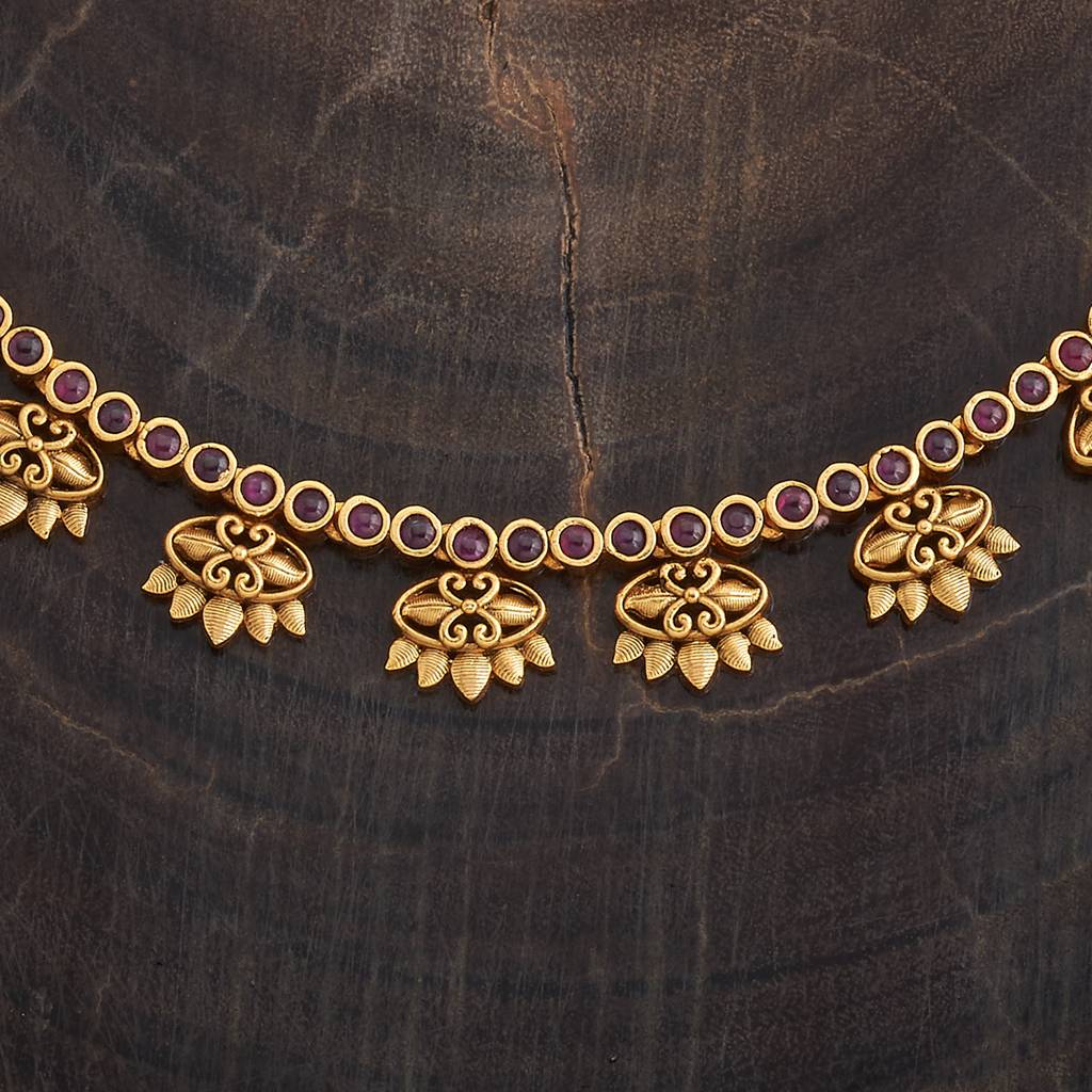 Kushal'S Fashion Jewellery Ruby Gold-Plated Ethnic Antique Necklace-181314 : 433430