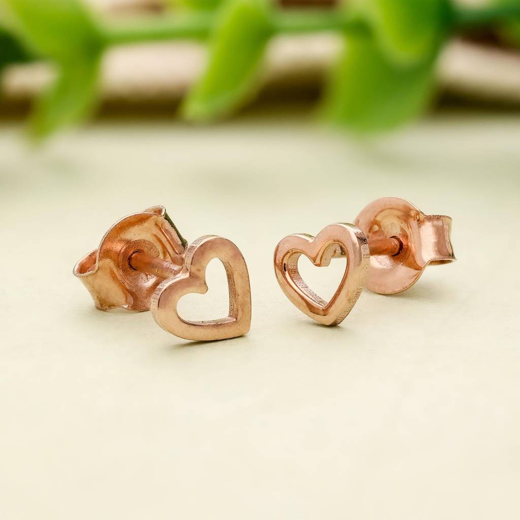 925 Silver Heart Stud Earrings Rose Gold Finish Dainty Love : SE_000912