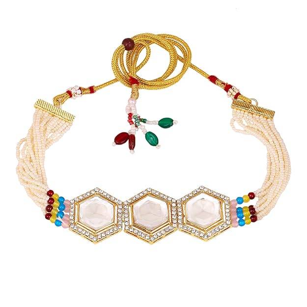 Estele Gold Plated Beautiful Gehena Choker Necklace Set With Pearls For Women : PJ-028-IGWENKER