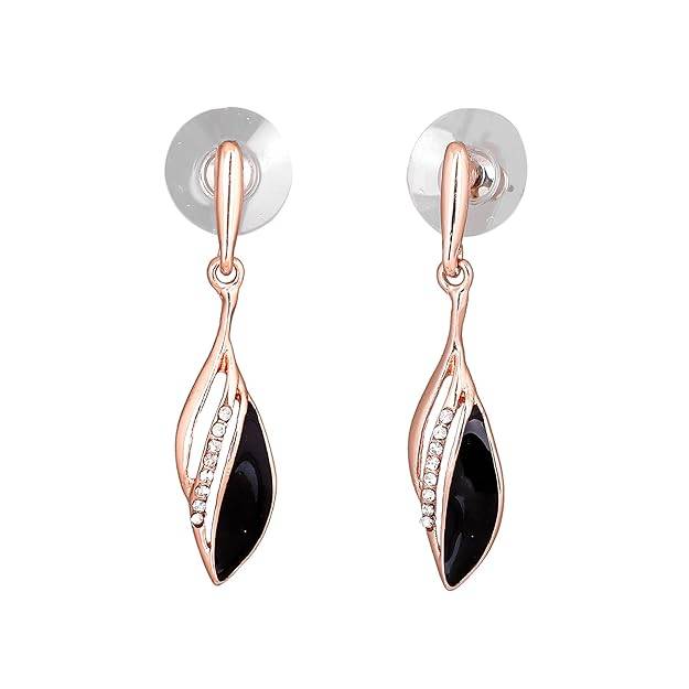 Estele Rosegold Plated Stylish & Elegant Designer Black Enamel Dangler Earrings For Women : 702710RG-BKER