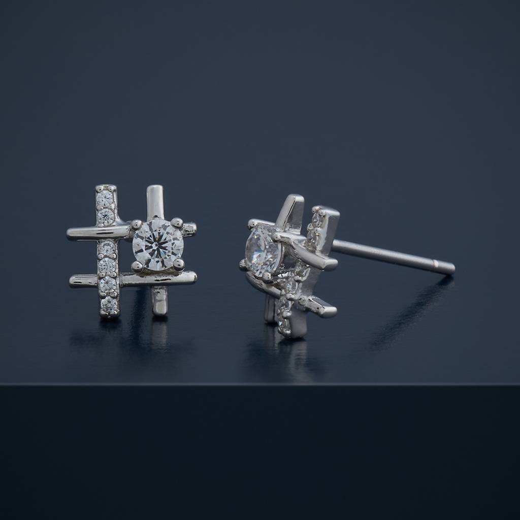 Kushal'S Fashion Jewellery White Rhodium-Plated Party Zircon 92.5 Sterling Silver Stud Earrings-183242 : 437611