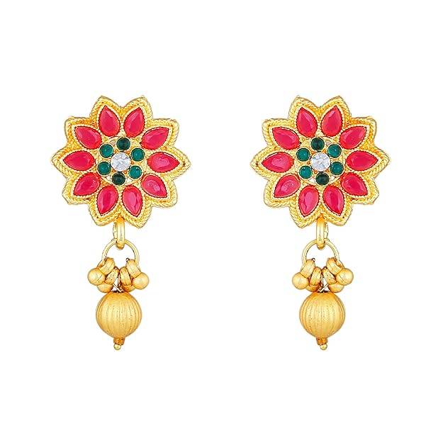 Estele Gold Plated Beautiful Gehena Long Necklace Set With Ruby & Green Stones For Women : PJ-030-IGRBGNNKER