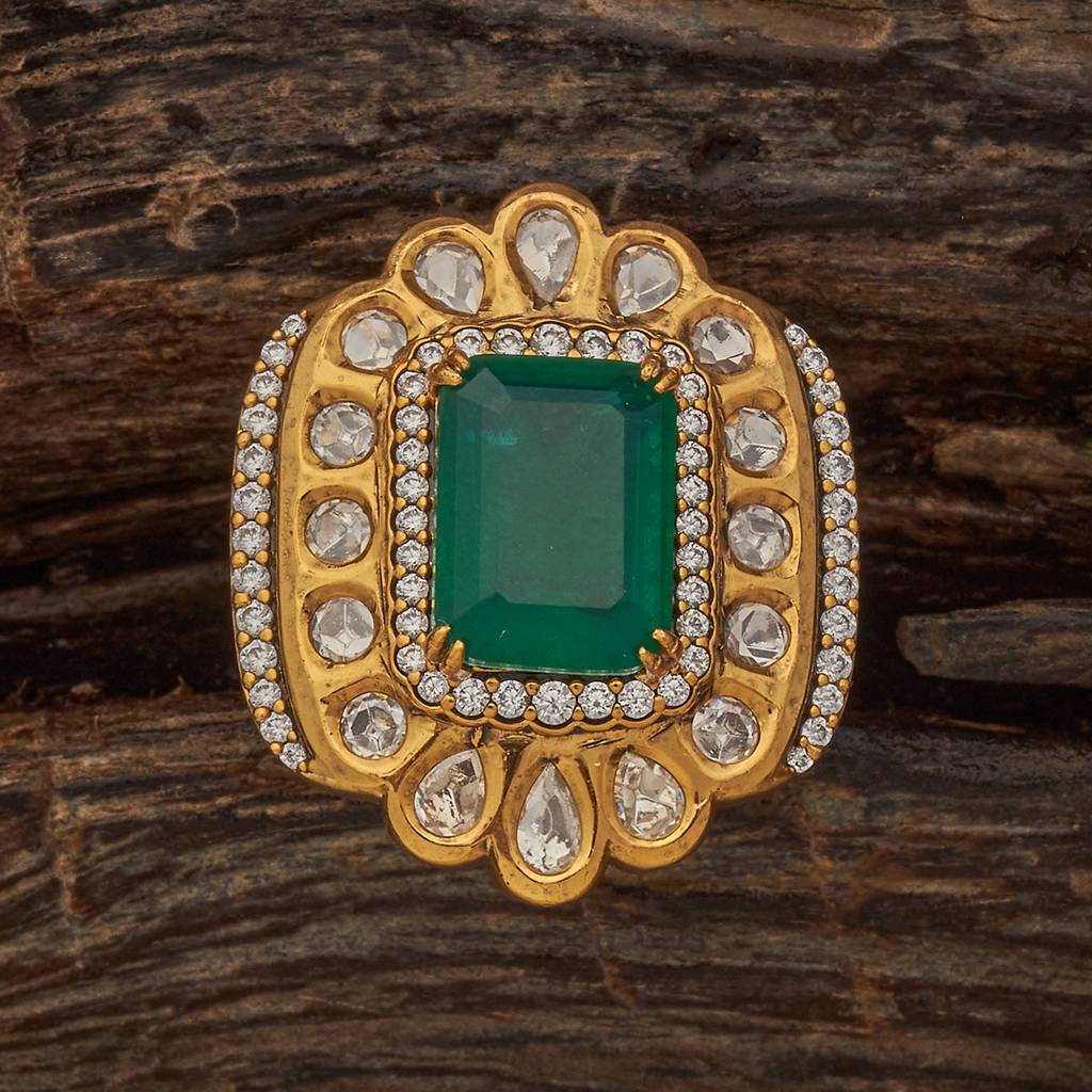 Kushal'S Fashion Jewellery Green Victorian-Plated Ethnic Kundan Finger Ring-182228 : 435311