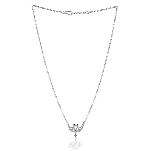 Rhodium Finish Swan Couple Pendant Necklace With Crystal Detailing For Women & Girls : OSAK039-IRWEPENDANT