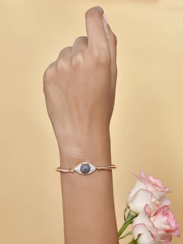 Sparkling Elegance Round Cut Blue And White Cz Evil Eye Adjustable Bracelet : 8905124504378