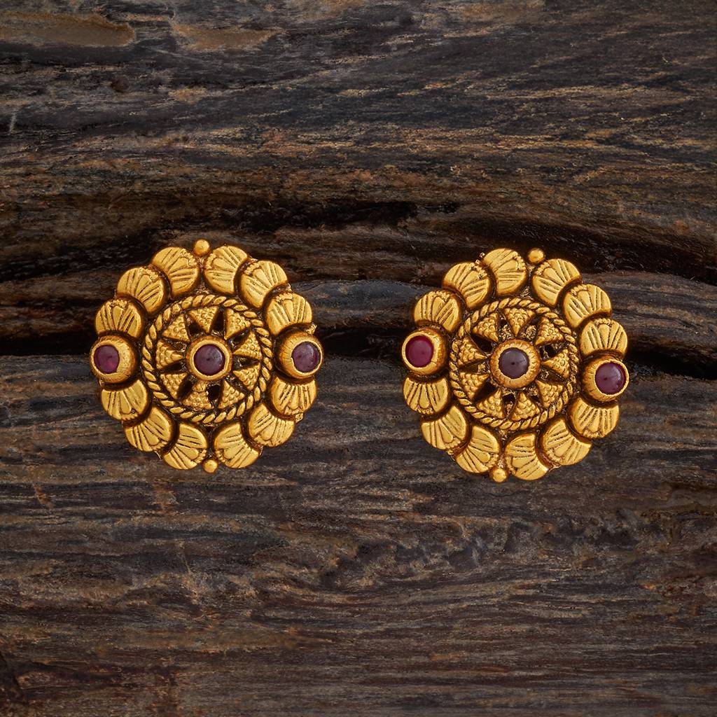 Kushal'S Fashion Jewellery Oxidised Gold-Plated Ethnic 92.5 Pure Silver Temple Studs-177442 : 425378