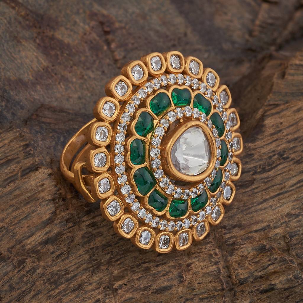 Kushal'S Fashion Jewellery Green Victorian-Plated Ethnic Kundan Finger Ring -423833 : 423833
