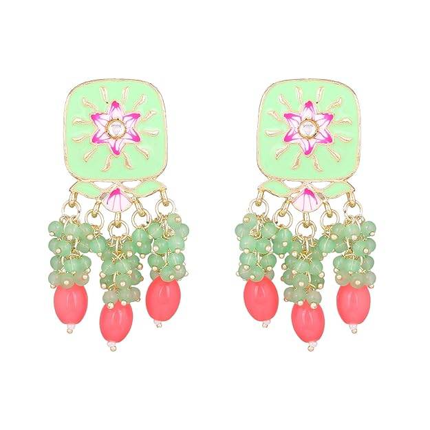 Estele Gold Plated Beautiful Gehena Choker Necklace Set With Mint Pink & Green Beads For Women : PJ-032-IGMGMPNKER