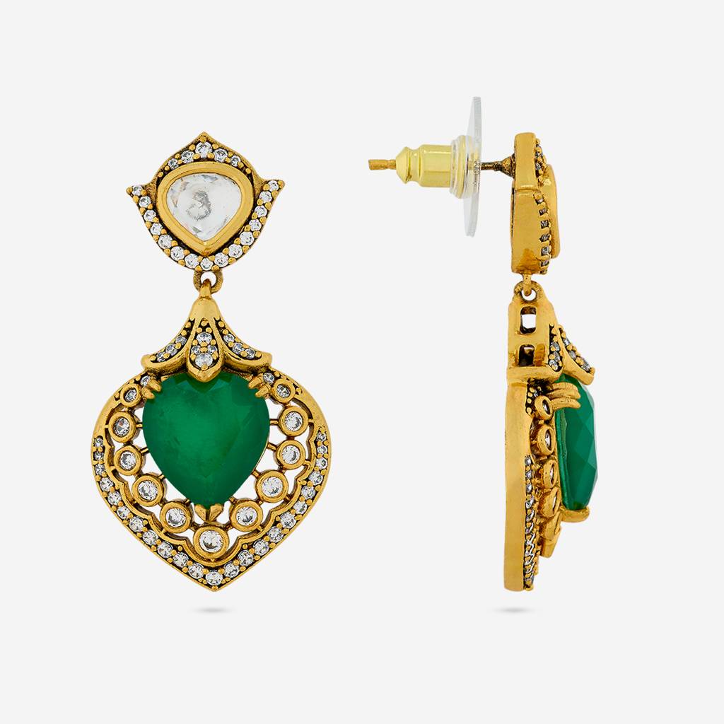 Green Victorian Plated Ethnic Kundan Drops -449710 : 449710