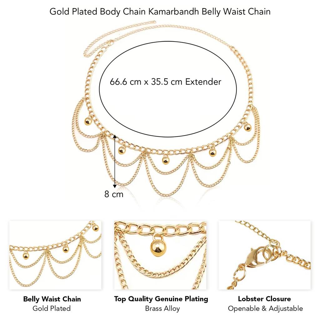 Gold Plated Body Chain Kamarbandh Belly Waist Chain Dress Belt Chain Summer Beach Jewellery For Women : PX8BCH007G