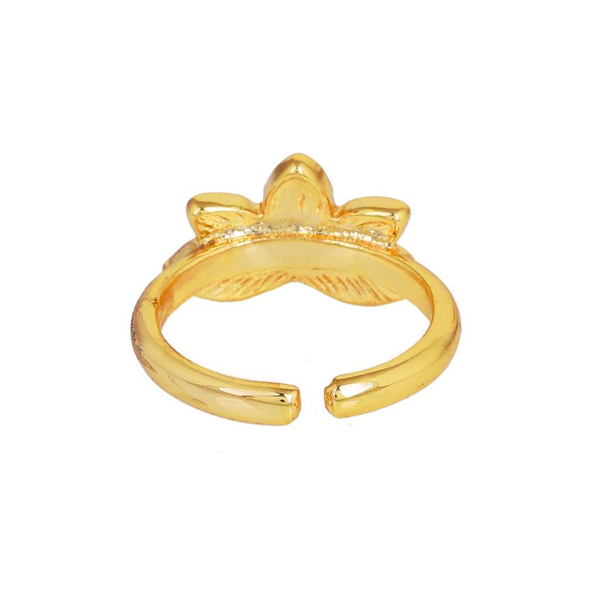 Estele Gold Plated Pink Enamel Lotus Designer Stylish Adjustable Finger Ring For Girl'S & Women. : AD-142-IGRING