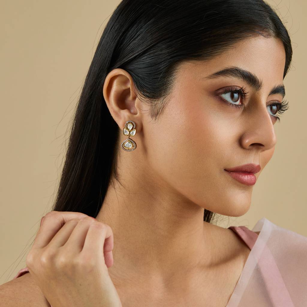 Kushal'S Fashion Jewellery White Victorian-Plated Ethnic Kundan Drop Earrings-181639 : 434098