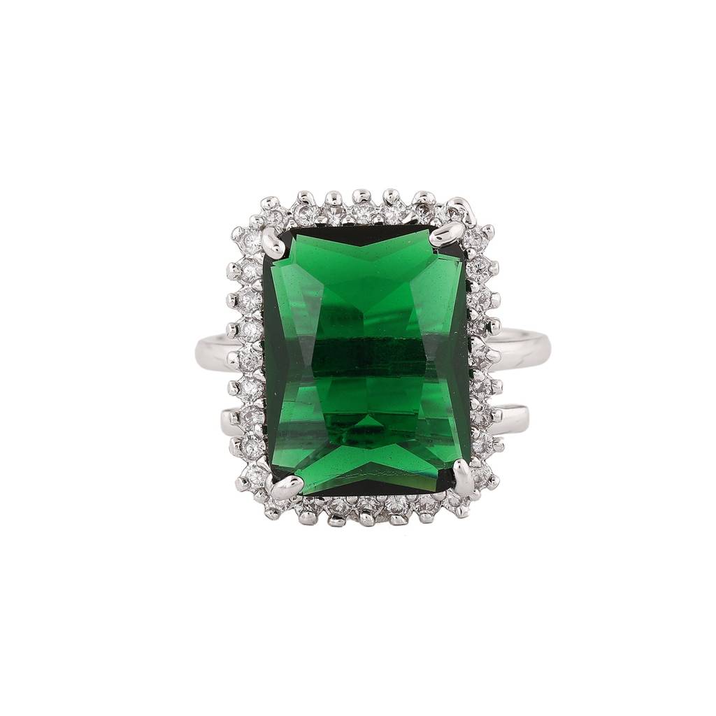 Estele Rhodium Plated Cz Dazzling Finger Ring For Women : AD-101D-IRRING