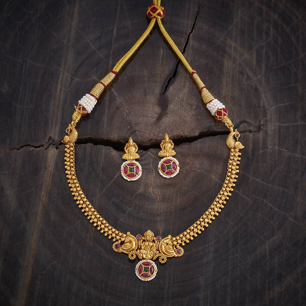 Kushal'S Fashion Jewellery Ruby-Green Gold-Plated Festive Antique Necklace-177858 : 426200