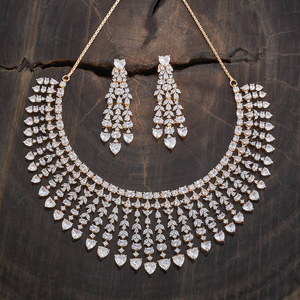 Kushal'S Fashion Jewellery Rhodium-Plated Cubic Zirconia Jewellery Set : 426379