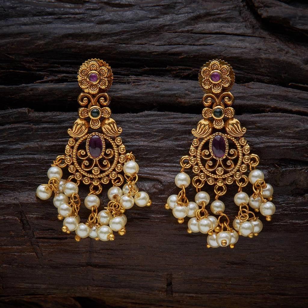 Kushal'S Fashion Jewellery Ruby Gold-Plated Ethnic Antique Drop Earrings-391025 : 391025