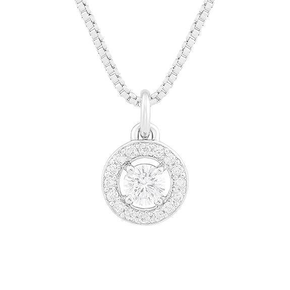 Silver-Tone Halo Pendant Necklace With Round Crystal Charm For Women Daily Wear : OSAK051-IRWEPENDANT