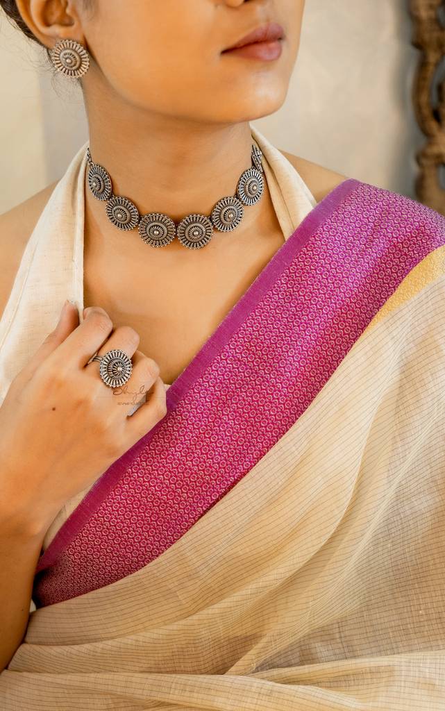 Adya Intricate Motif Sequence Necklace Earring Ring Set : SN1158-1