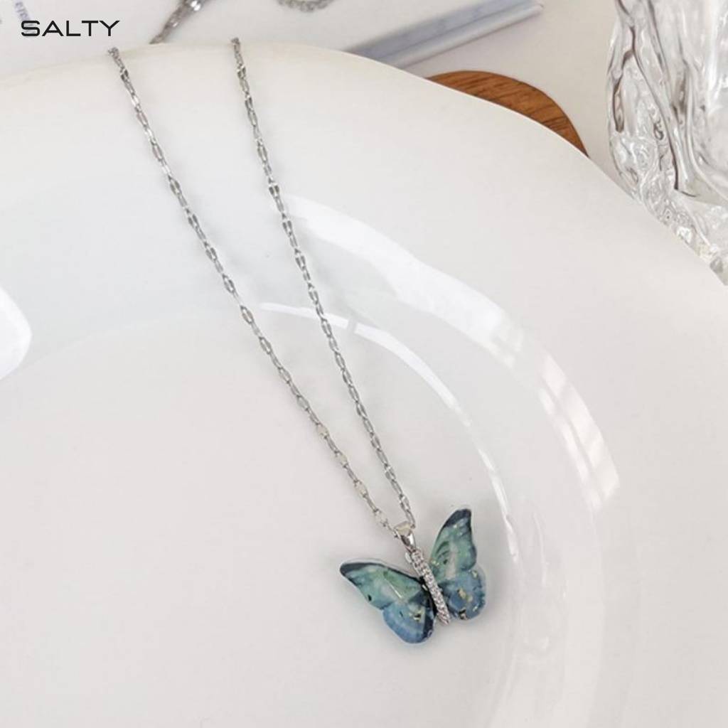 Vibrant Blue Silver Winged Beauty Necklace : NS11716