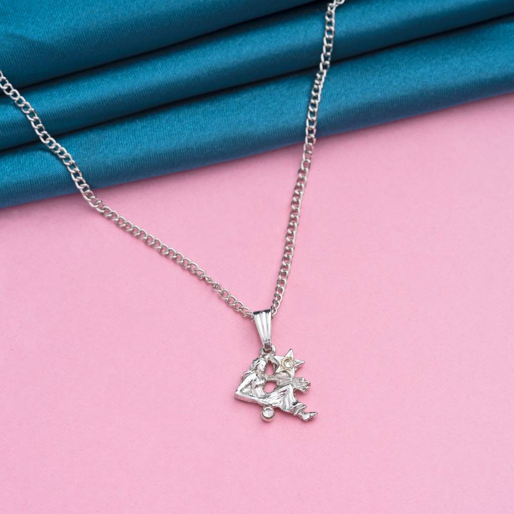 Estele Rhodium Plated Virgo Zodiac Sign Designer Pendant With Crystal For Women : 823-NKNK