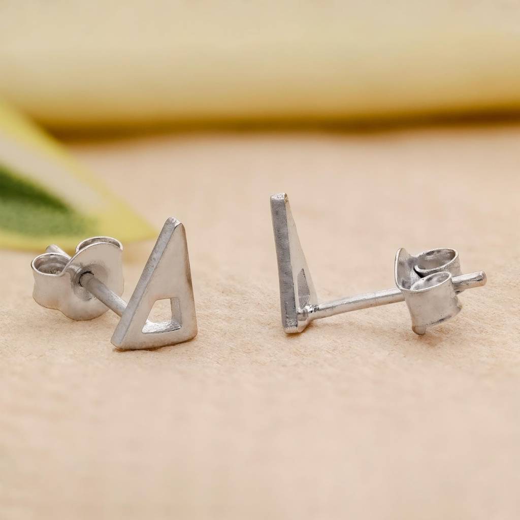925 Silver Triangle Stud Earrings | Geometric Minimal Jewelry : SE_000814