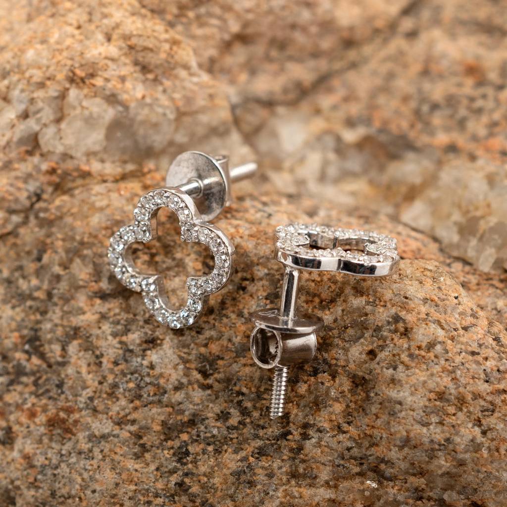 925 Silver Clover Stud Earrings | Good Luck Diamond Jewelry : SE_000906