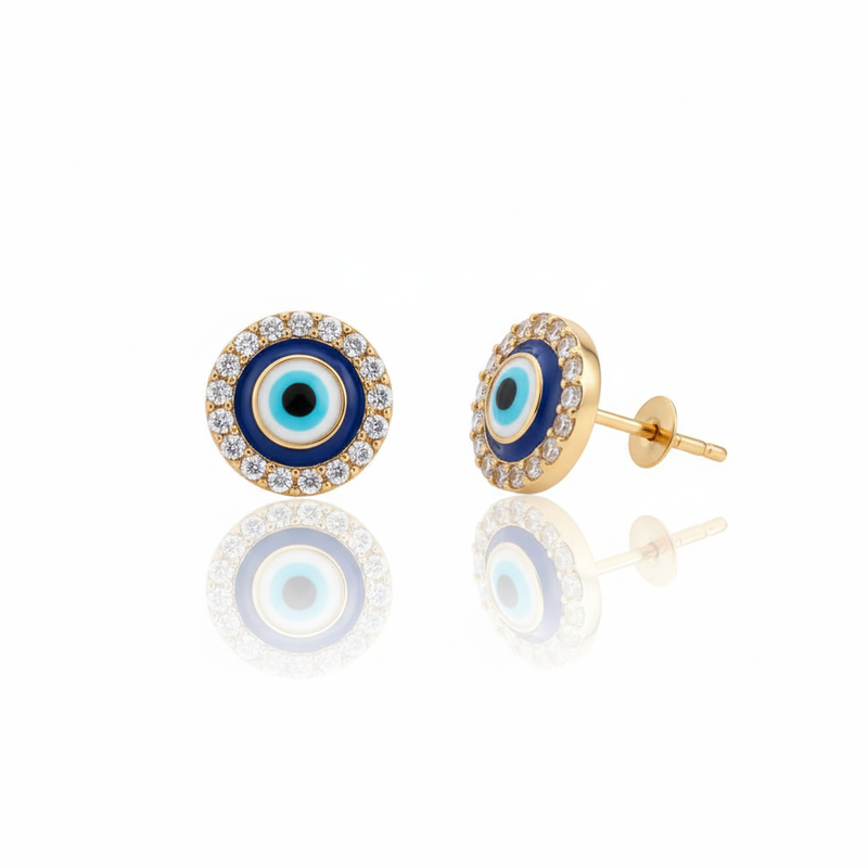 Evil Eye Moissanite Stud Earrings 14K Gold Plated : TGDEE-6-Y
