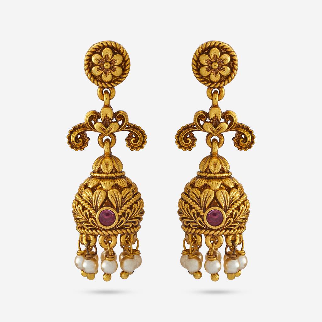 Kushal'S Fashion Jewellery Ruby Gold Plated Ethnic Antique Jhumkas-187970 : 447555