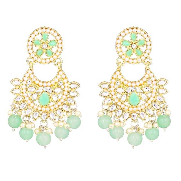 Estele Gold Plated Graceful Gehena Necklace Set & Maang Tikka With Mint Green Beads For Women : PJ-033-IGMGNKERTK