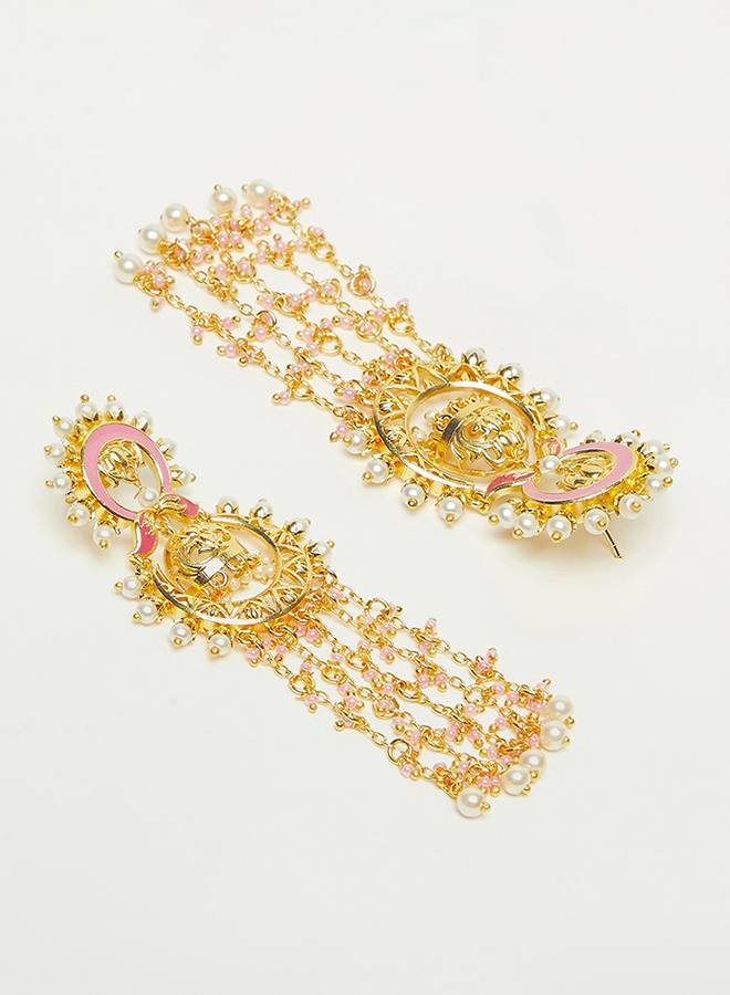 Shwet Kamal Filigree Design Gold Plated Faux Pearls Embellished Drop Earrings : 8905124444568