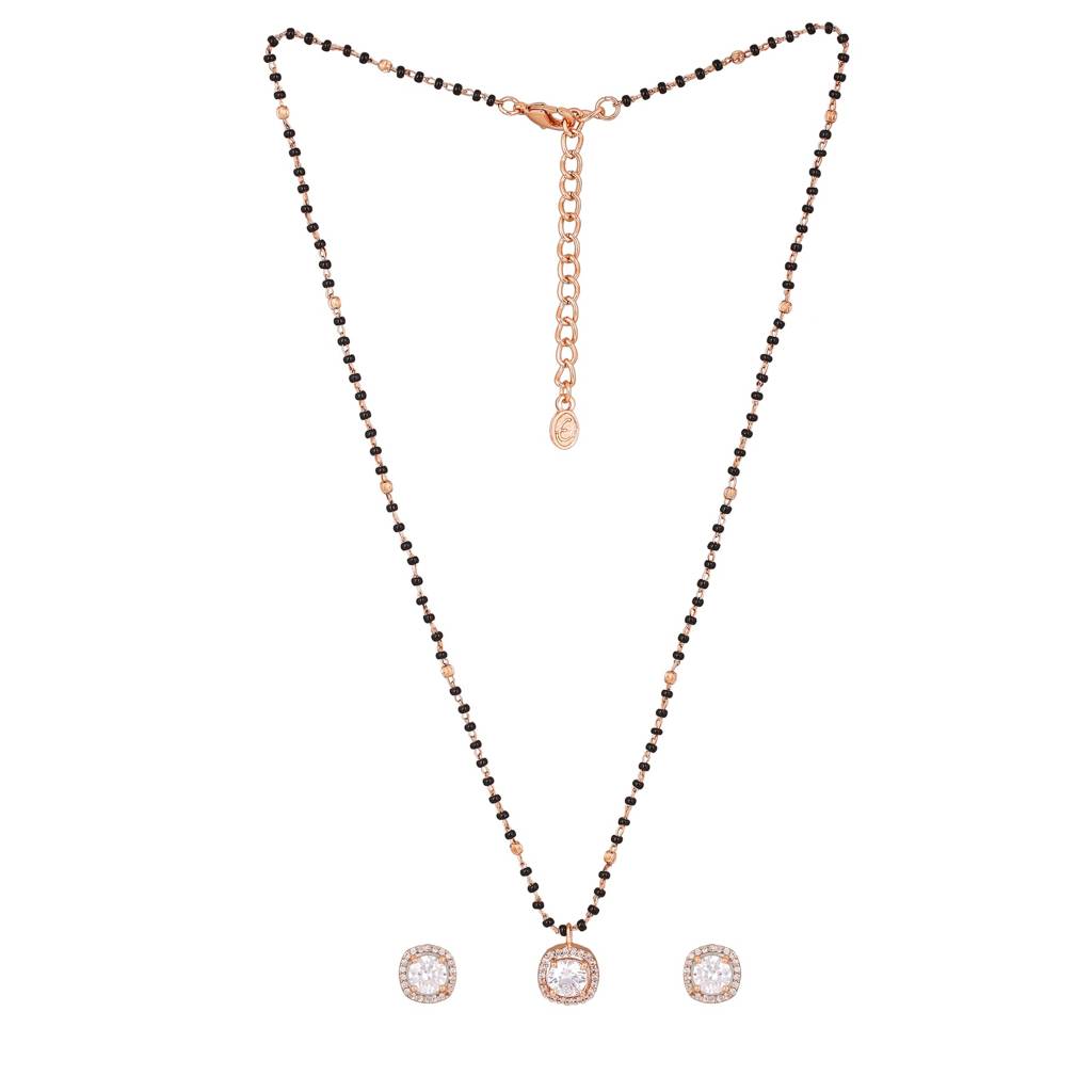Estele Rose Gold Plated Cz Sparkling Square Designer Mangalsutra Necklace Set For Women. : ADMS037-RGWENKER