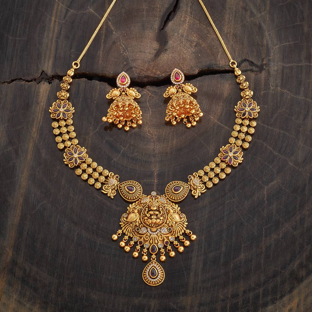 Kushal'S Fashion Jewellery Ruby Gold-Plated Ethnic Antique Jewellery Set -436276 : 436276