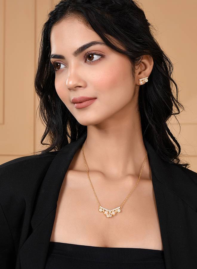 Mother'S Day Dainty Pearls And Cz Pendant Set : 8905124438406