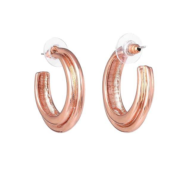 Rosegold Plated Contemporary Simple Trendy Half Hoop Earrings For Girls : 196708-RGER