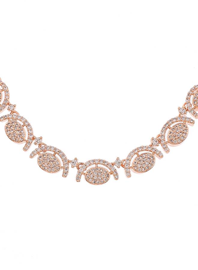 Cz Elegance Rose Plated Brass Made Women Necklace Set : 8905124477740