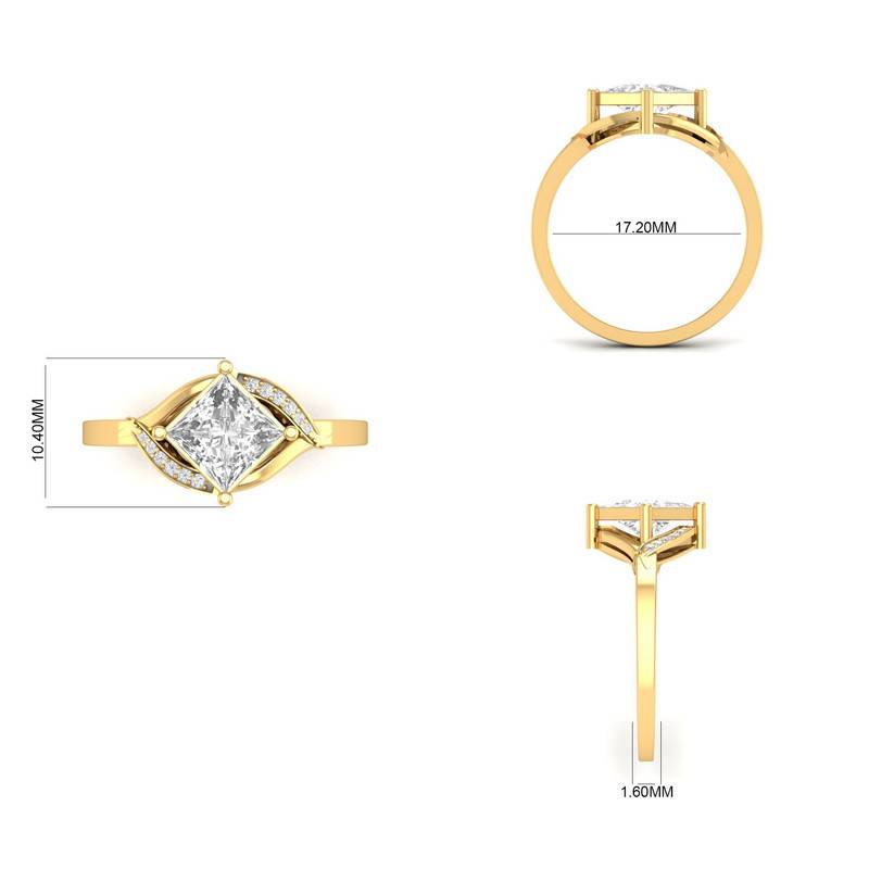 Classic Princess Cut Moissanite Ring 14K Gold Plated With Gra Certificate : TGDR-56